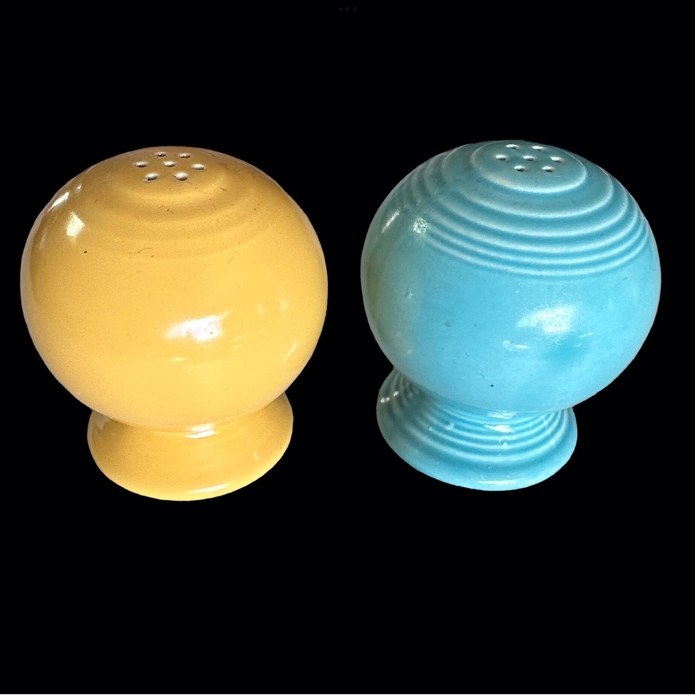 Vintage Fiestaware Yellow and Blue Ceramic Salt and Pepper Shakers
